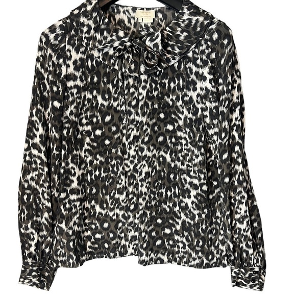 kate spade New York Leopard Animal Print Silk Tie-Neck Blouse Size 12 - Picture 1 of 8